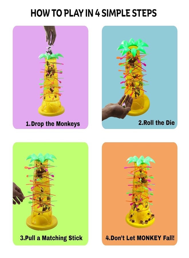 NIYANETAIL لعبة NIYANETAIL Tumbbling Monkey Tree Party Game | لعبة توازن وسحب عصي ممتعة للأطفال والعائلات | تتضمن قطع القرد وهيكل الشجرة | لعبة لوحية داخلية للحفلات للأعمار من 5 سنوات فما فوق - Image 5